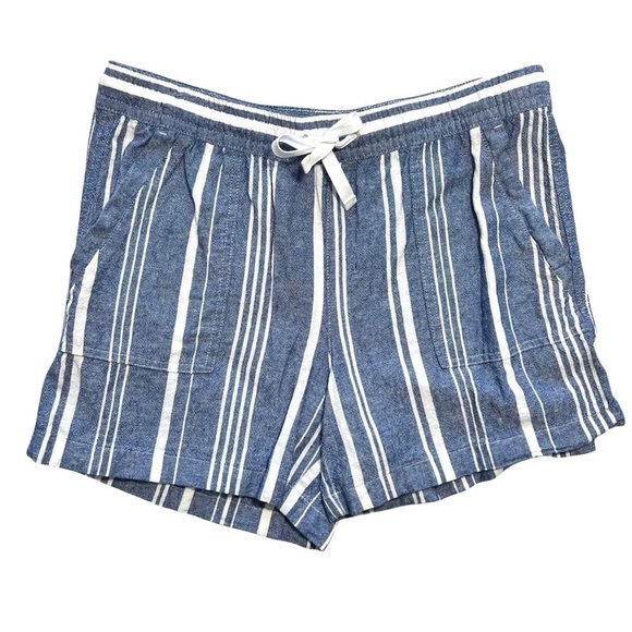 Nautica Soft Linen Pull On With Pockets Light Blue White Stripe Short Size Large - Picture 11 of 17